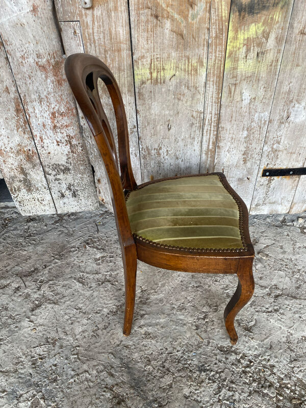Chaise ancienne louis philippe bois & assise tissu rayé vert vintage #