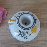 Malicorne earthenware candle holder by Emile Tessier with floral decoration