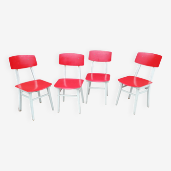 4 chaises rouges années 70