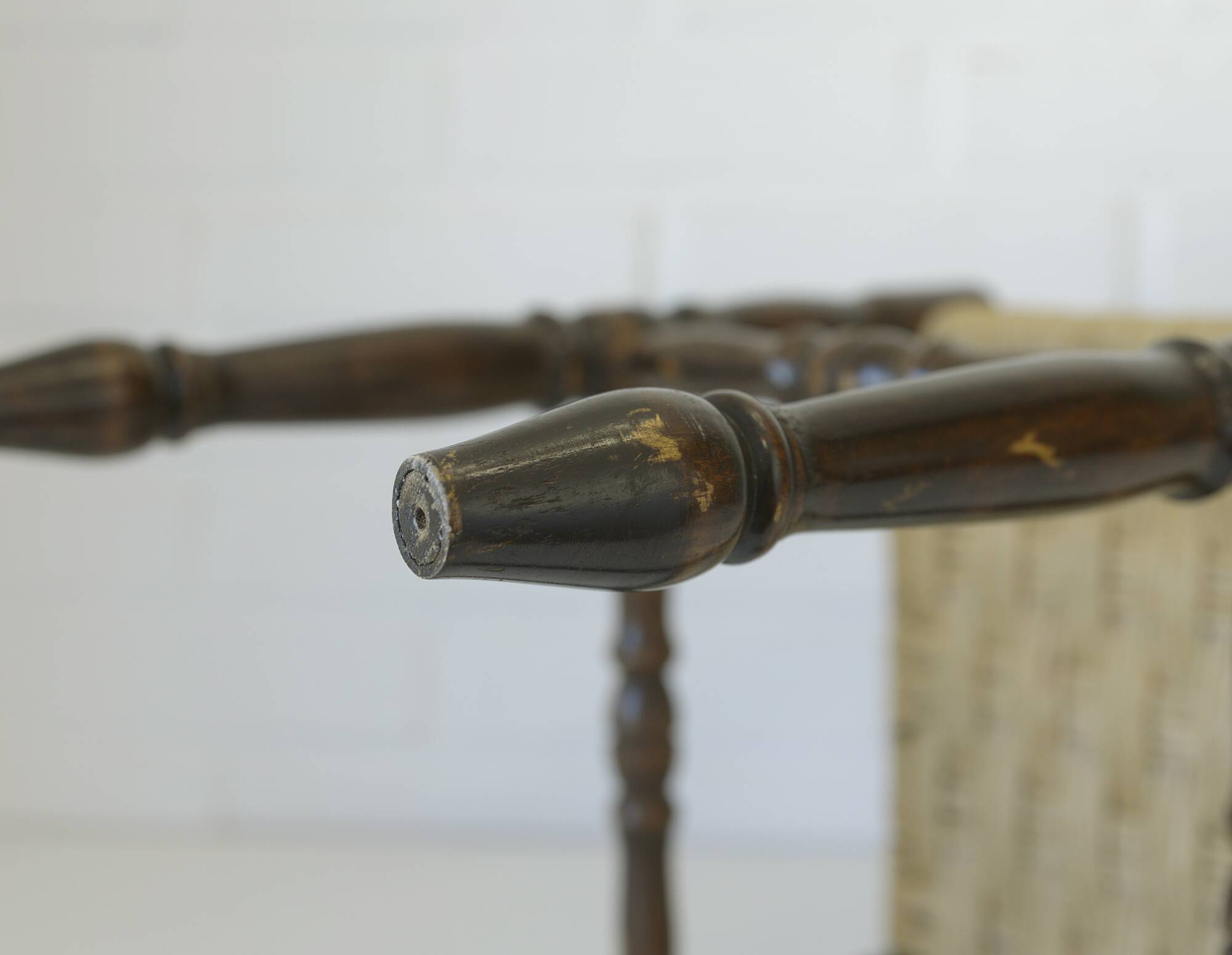 Vintage rustic stool, wooden ottoman footstool, wicker bench from the 1960