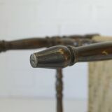 Vintage rustic stool, wooden ottoman footstool, wicker bench from the 1960