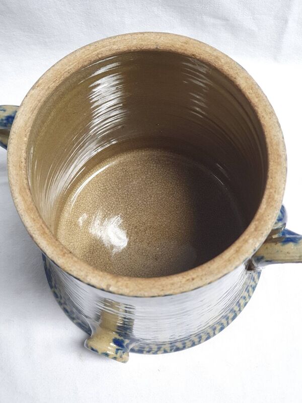 Vinaigrier ancien en grès vernissé – décor bleu éponge – vers 1880–192