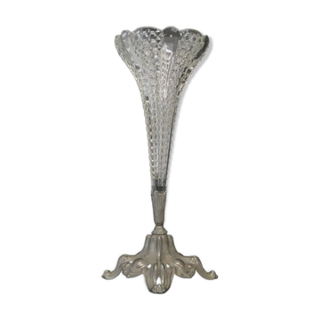 Art Nouveau vase, pressed glass and pewter, France, early 20th century