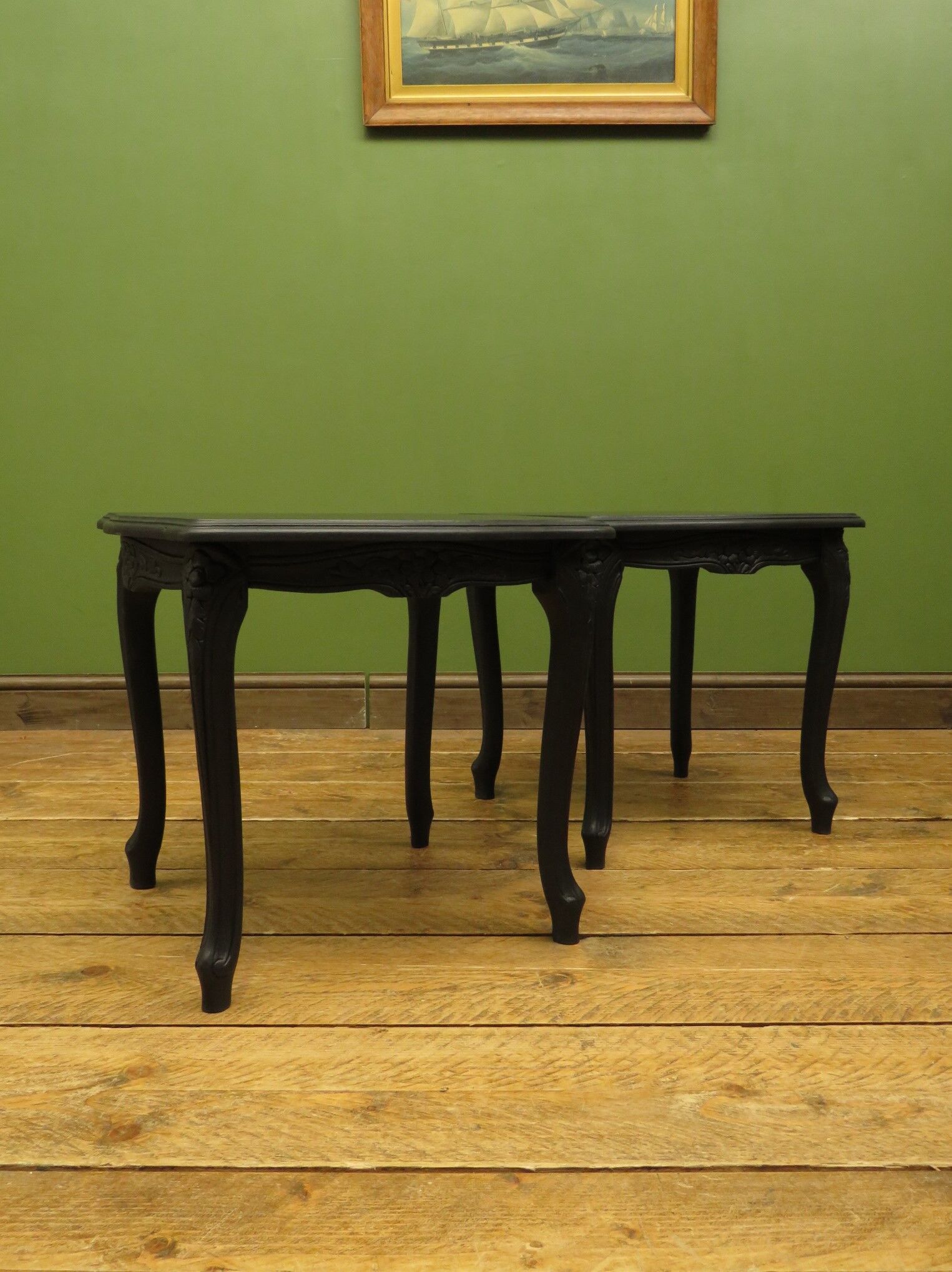 PAIR OF FRENCH STYLE BLACK BEDSIDE TABLES