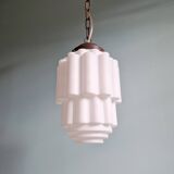 Art Deco pendant light, Skyscraper, white opaline, 1920s-30s
