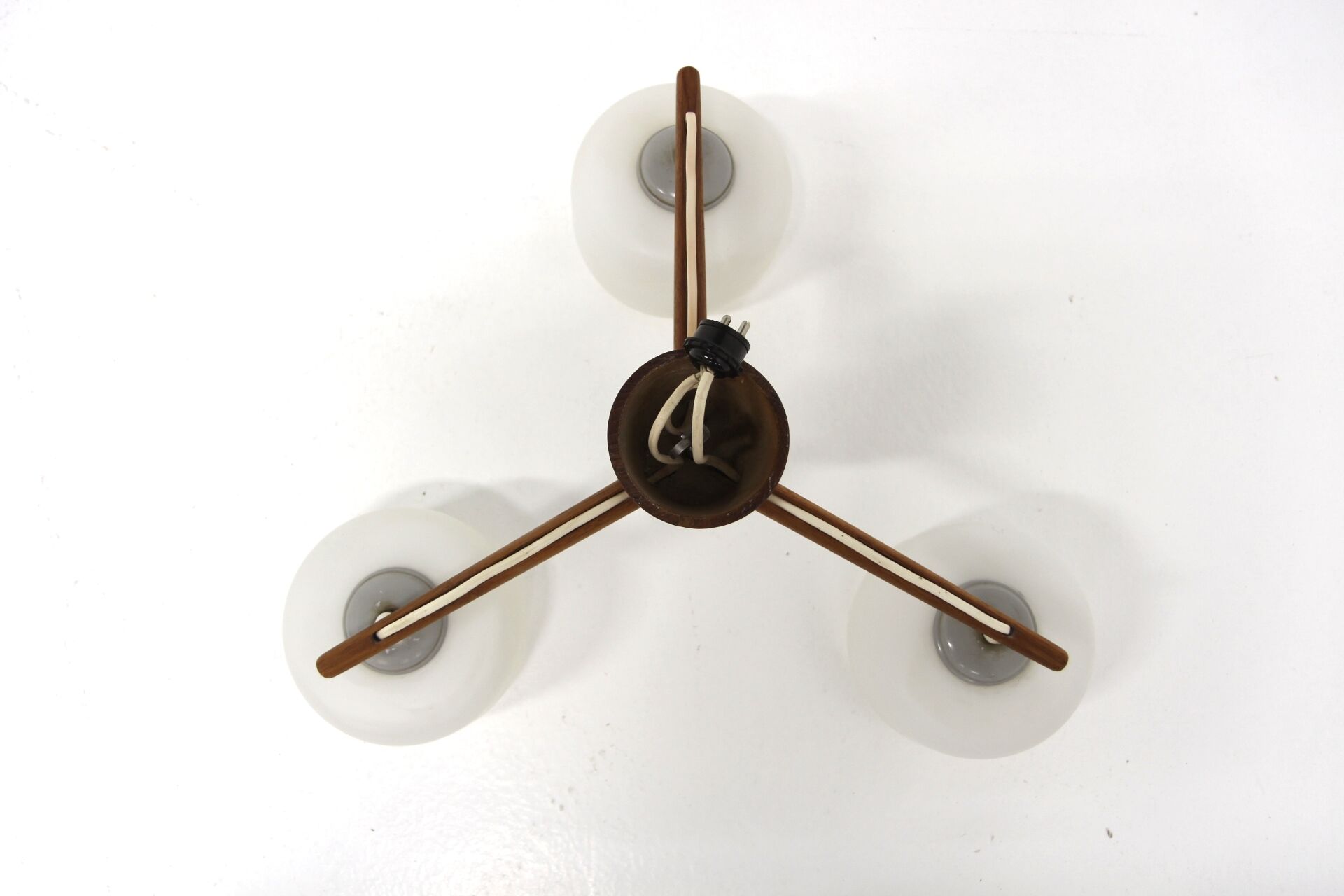 Scandinavian pendant lamp in teak and glass, Sweden, 1950