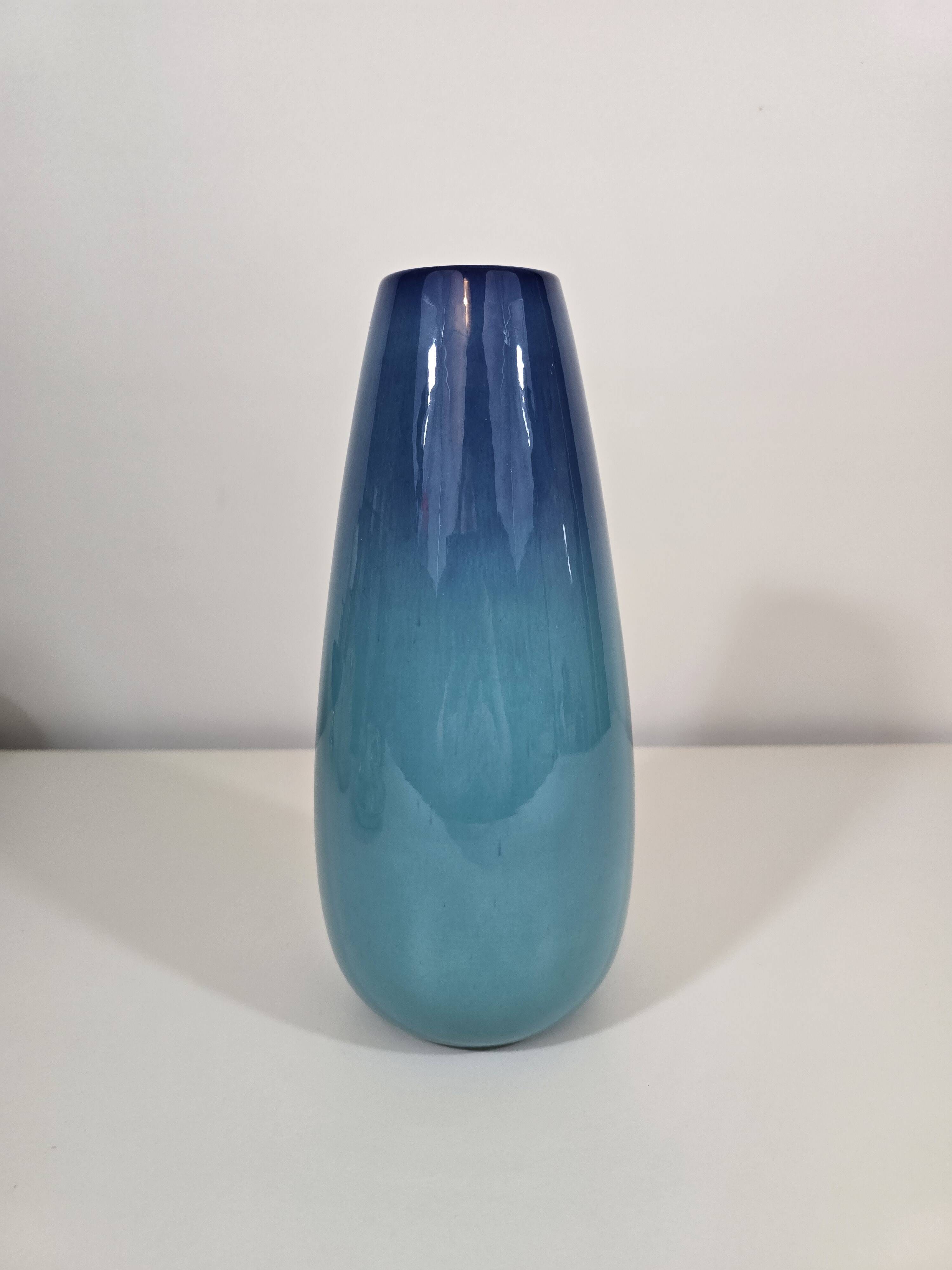 Blue gradient ceramic vase by Gabriel Musarra – Vallauris, 1970