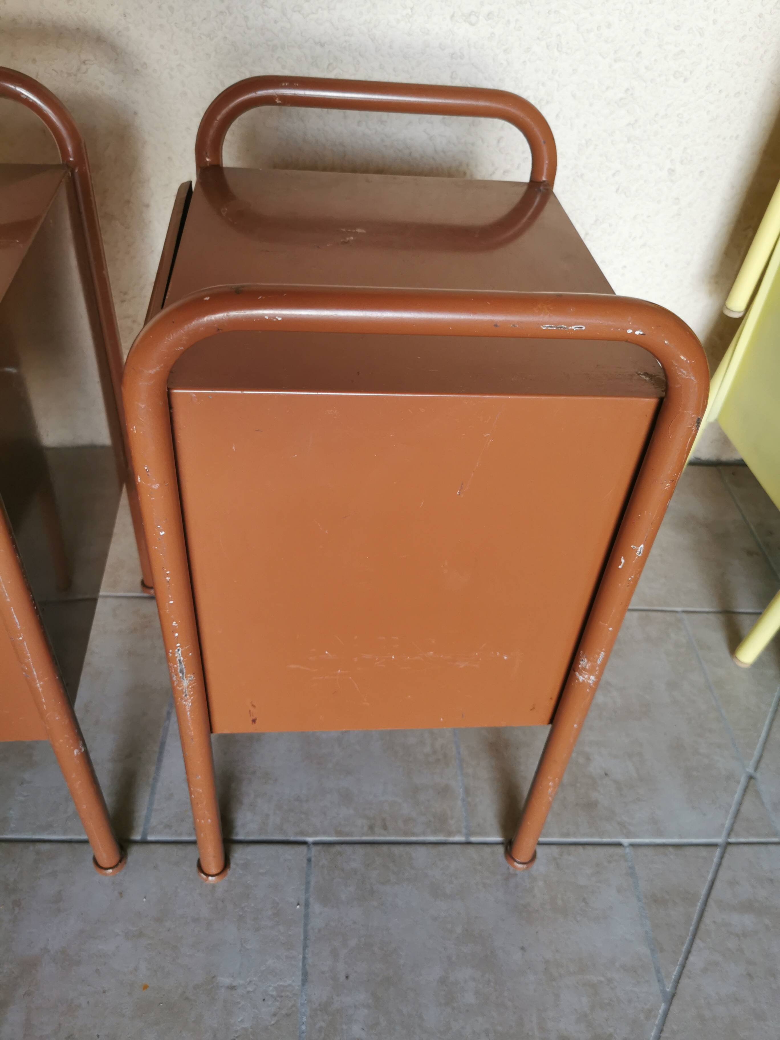 Pair of boarding school bedside tables