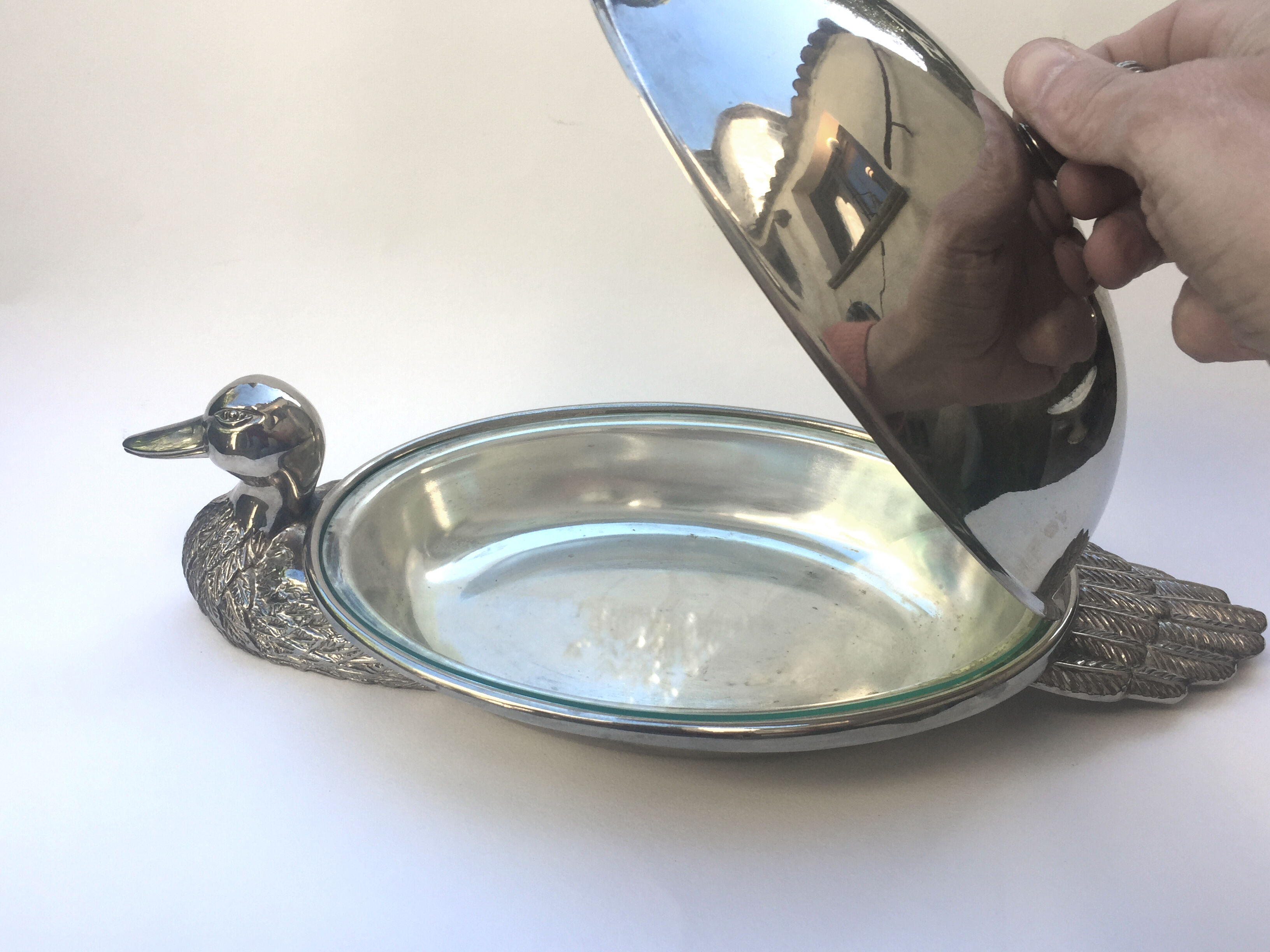Serving dish foie gras silver metal