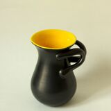 Two-handled vase, black and yellow glazed, in the style of Pol Chambost.