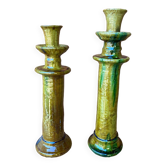 Duo of large candlestick holders from Tamegroute in enamelled ceramic.