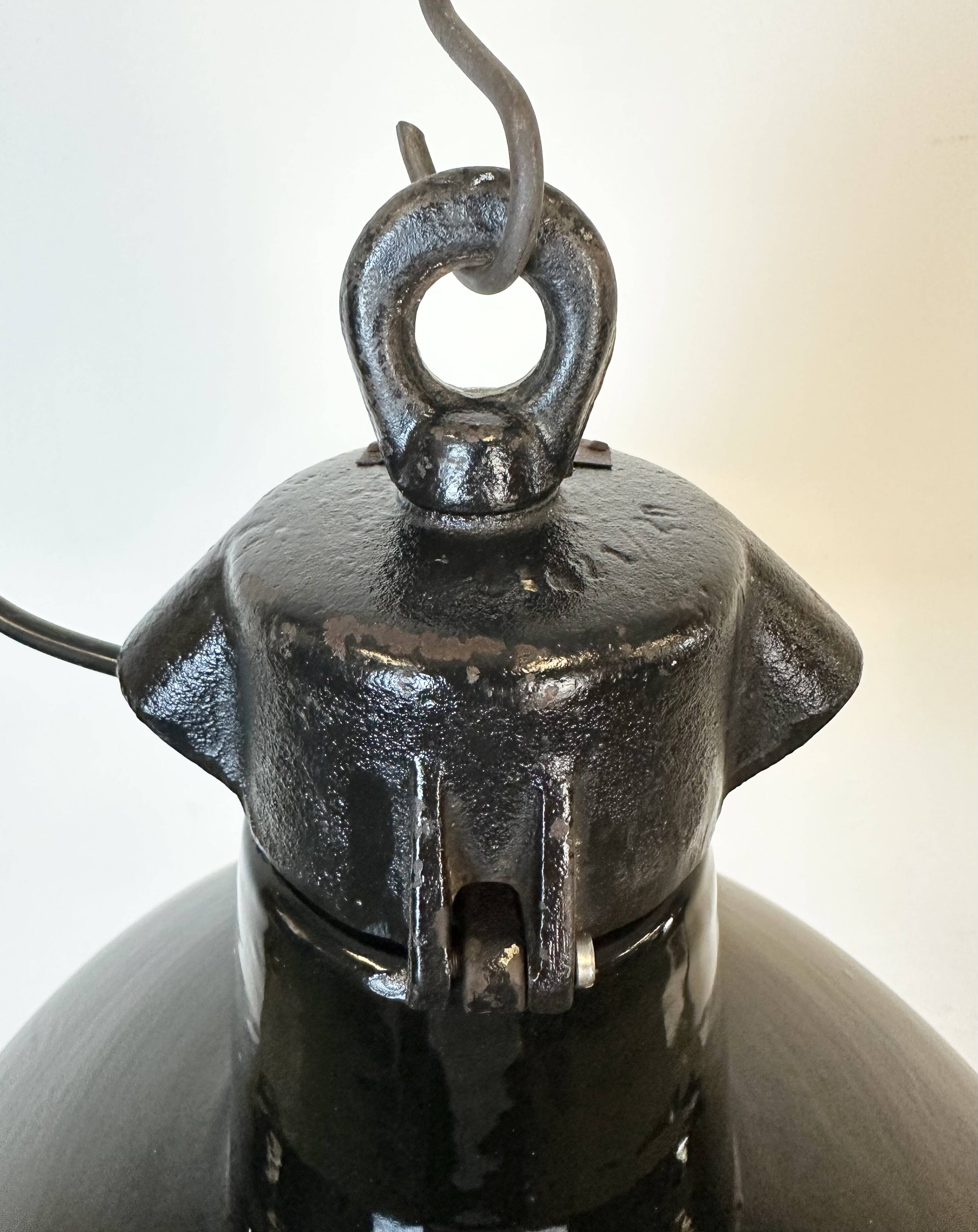 Industrial Black Enamel Factory Lamp with Cast Iron Top, 1950s