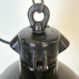 Industrial Black Enamel Factory Lamp with Cast Iron Top, 1950s