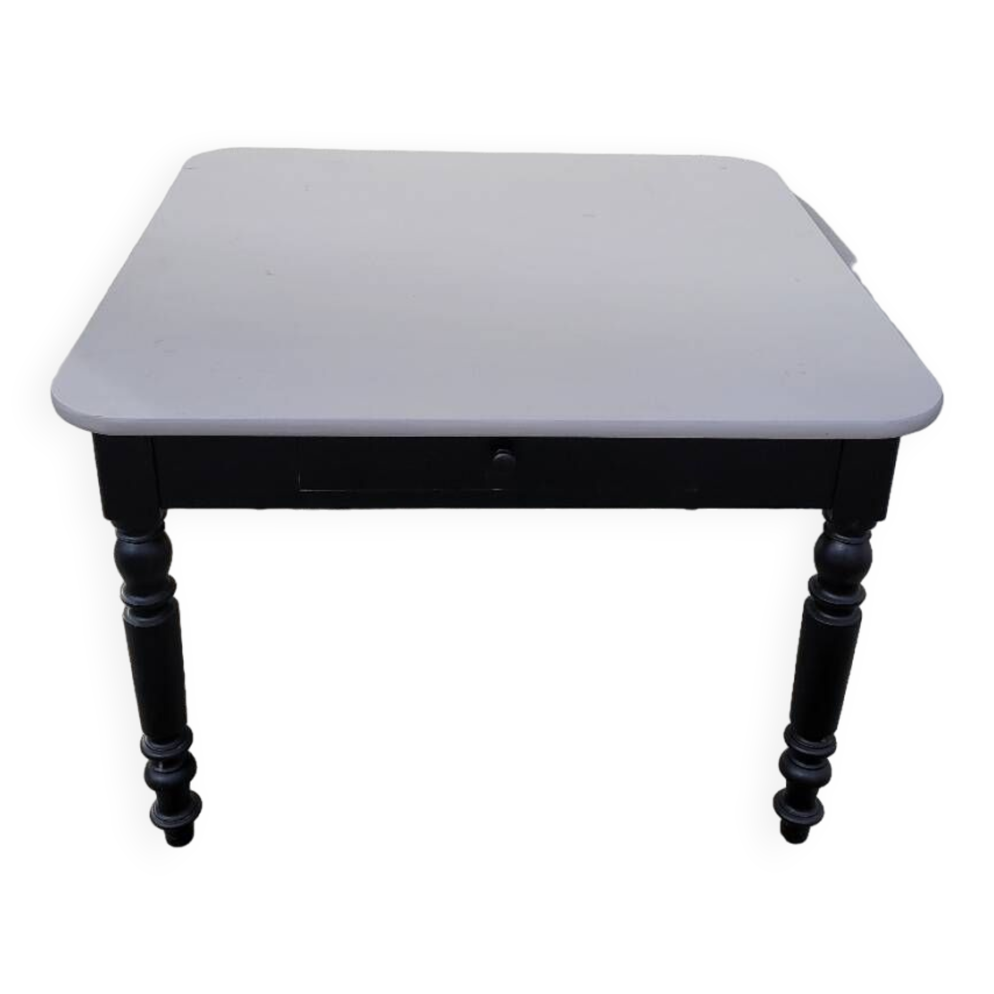 Antique patinated bistro farmhouse table, one drawer