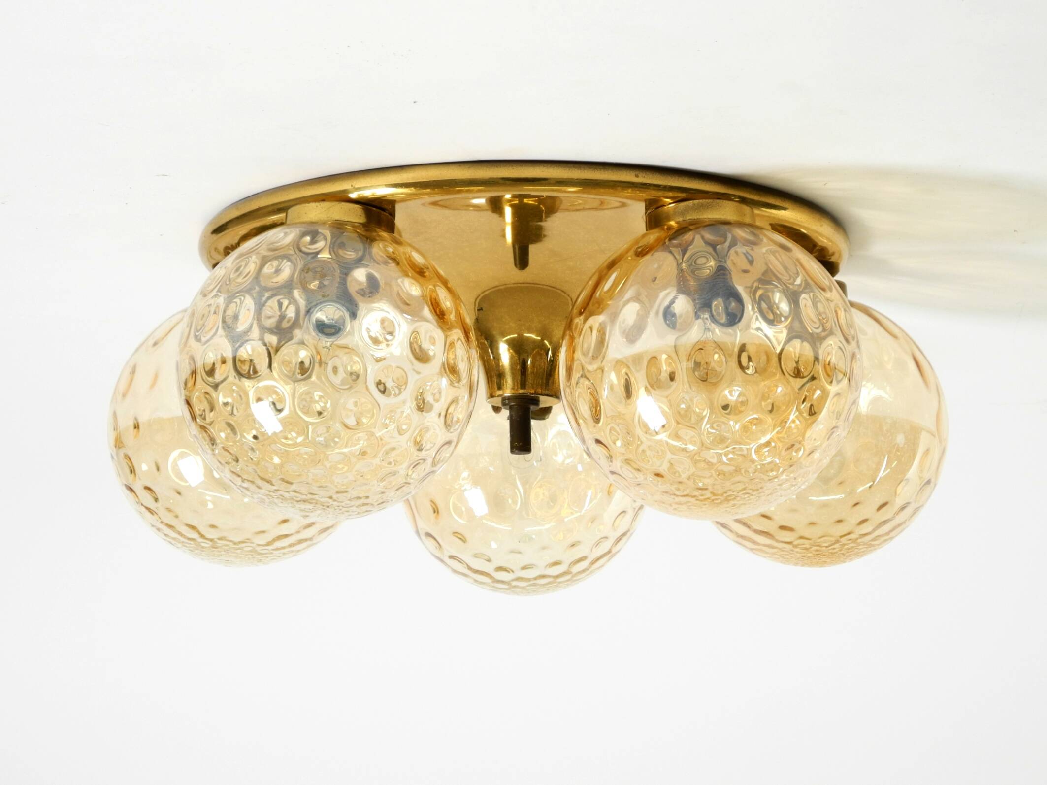 1960s Space Age brass ceiling lamp with 5 glass balls