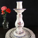 Old Rouen style earthenware candle holder decorated with flower basket 25 cm