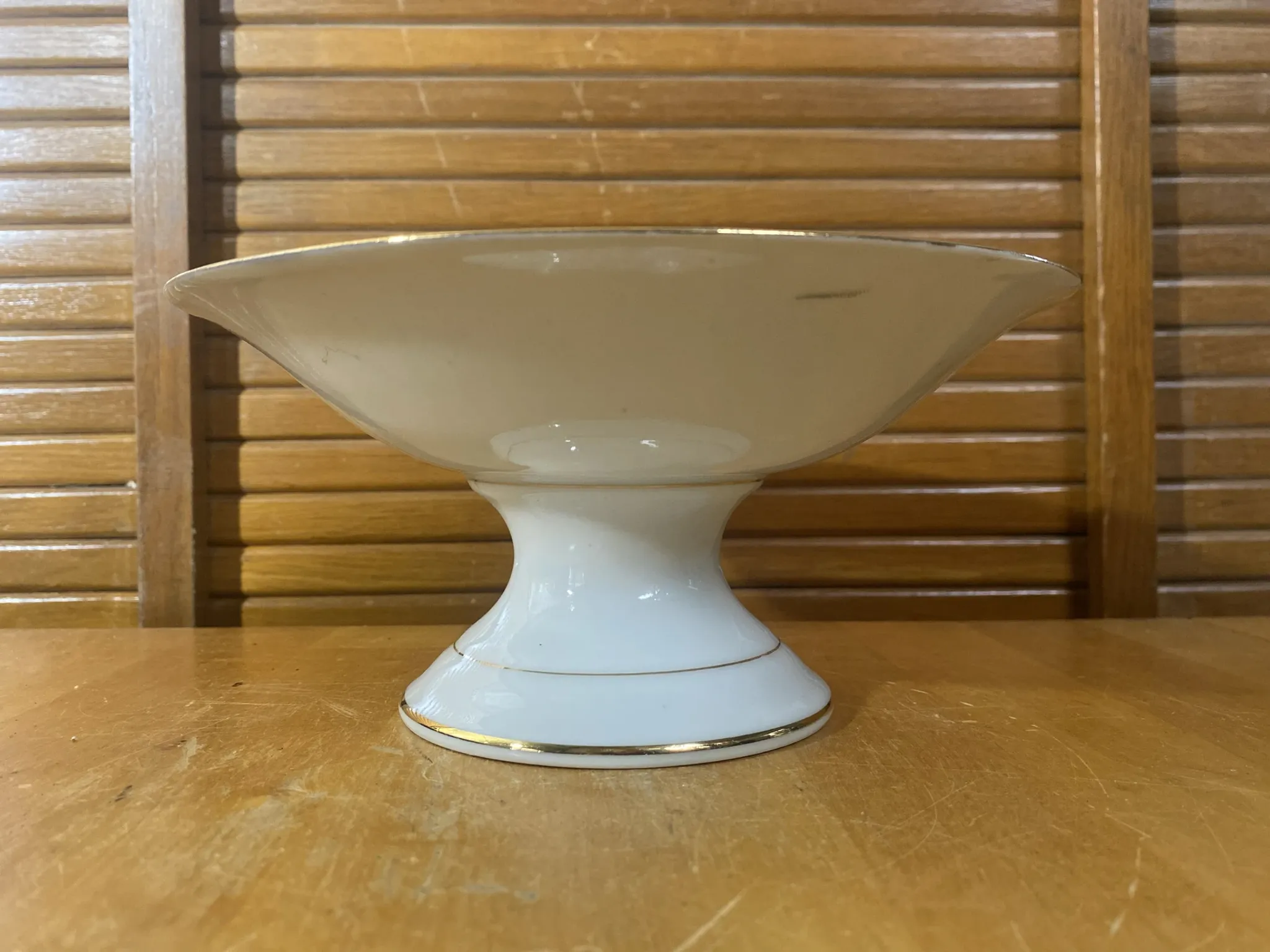 Vintage White Ceramic Centre Table Compote with Geometric Decor