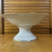 Vintage White Ceramic Centre Table Compote with Geometric Decor