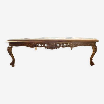Table basse en bois doré avec plateau en marbre