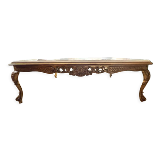 Gilded wood coffee table with marble top