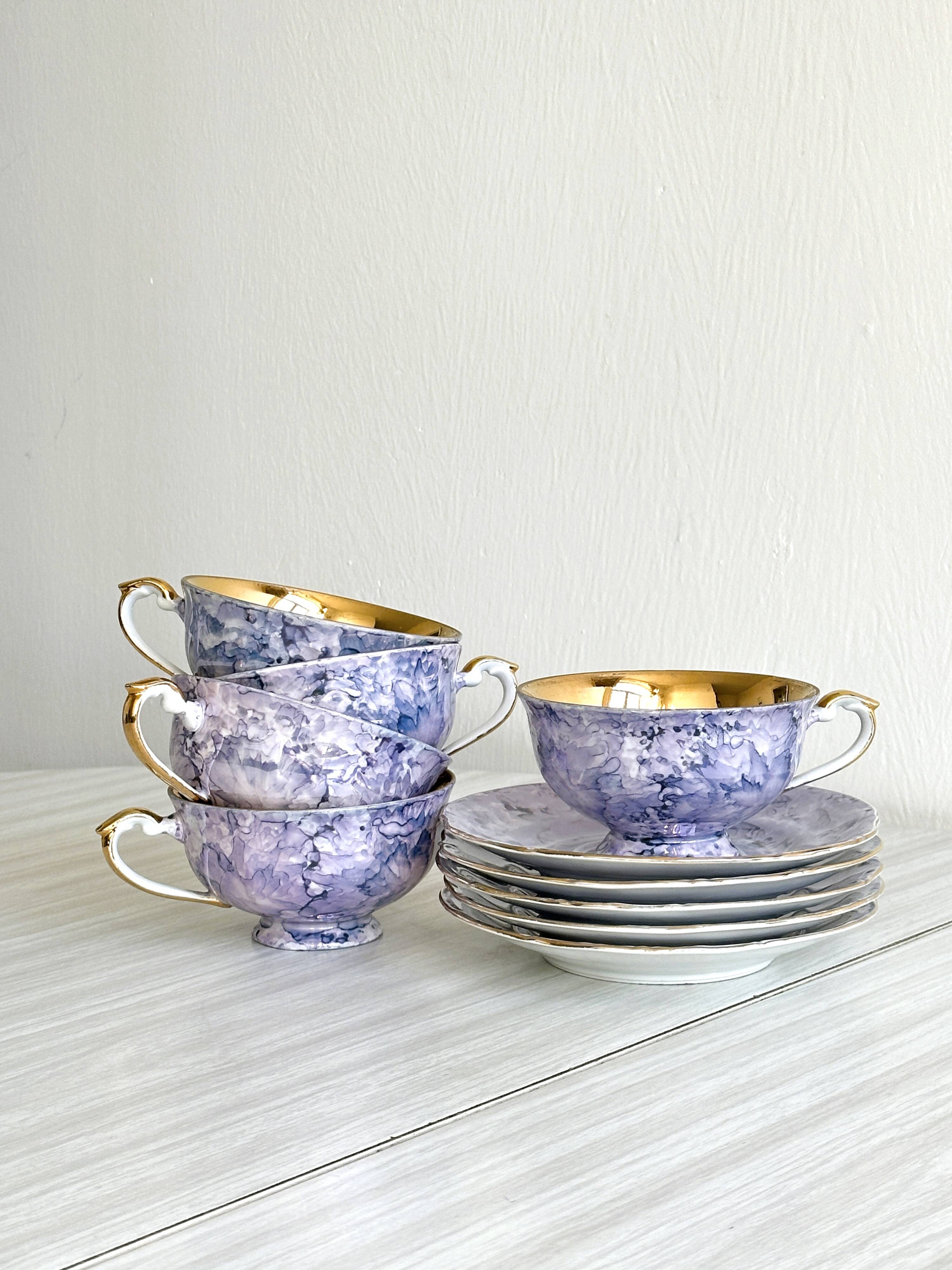 Wawel purple porcelain service, Poland 1970.