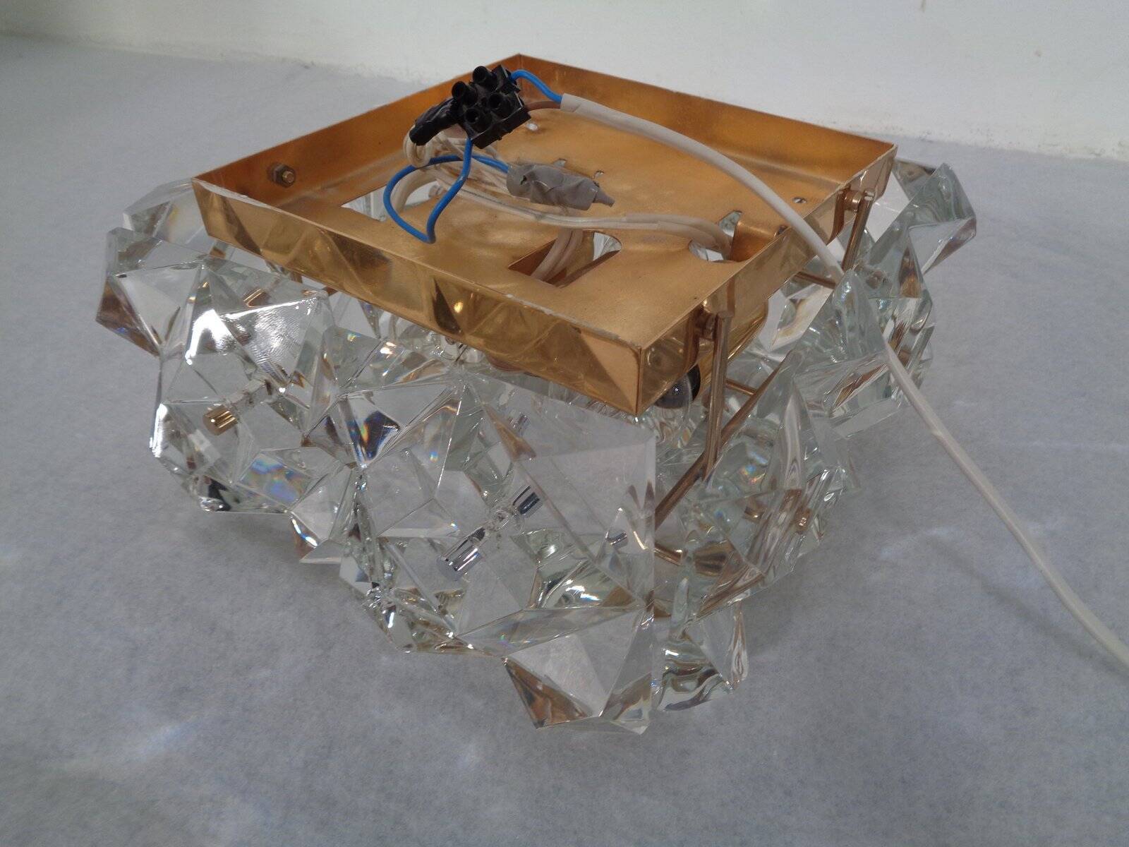 Gold-Plated & Crystal Glass Flush Mount Light from Kinkeldey, 1970s