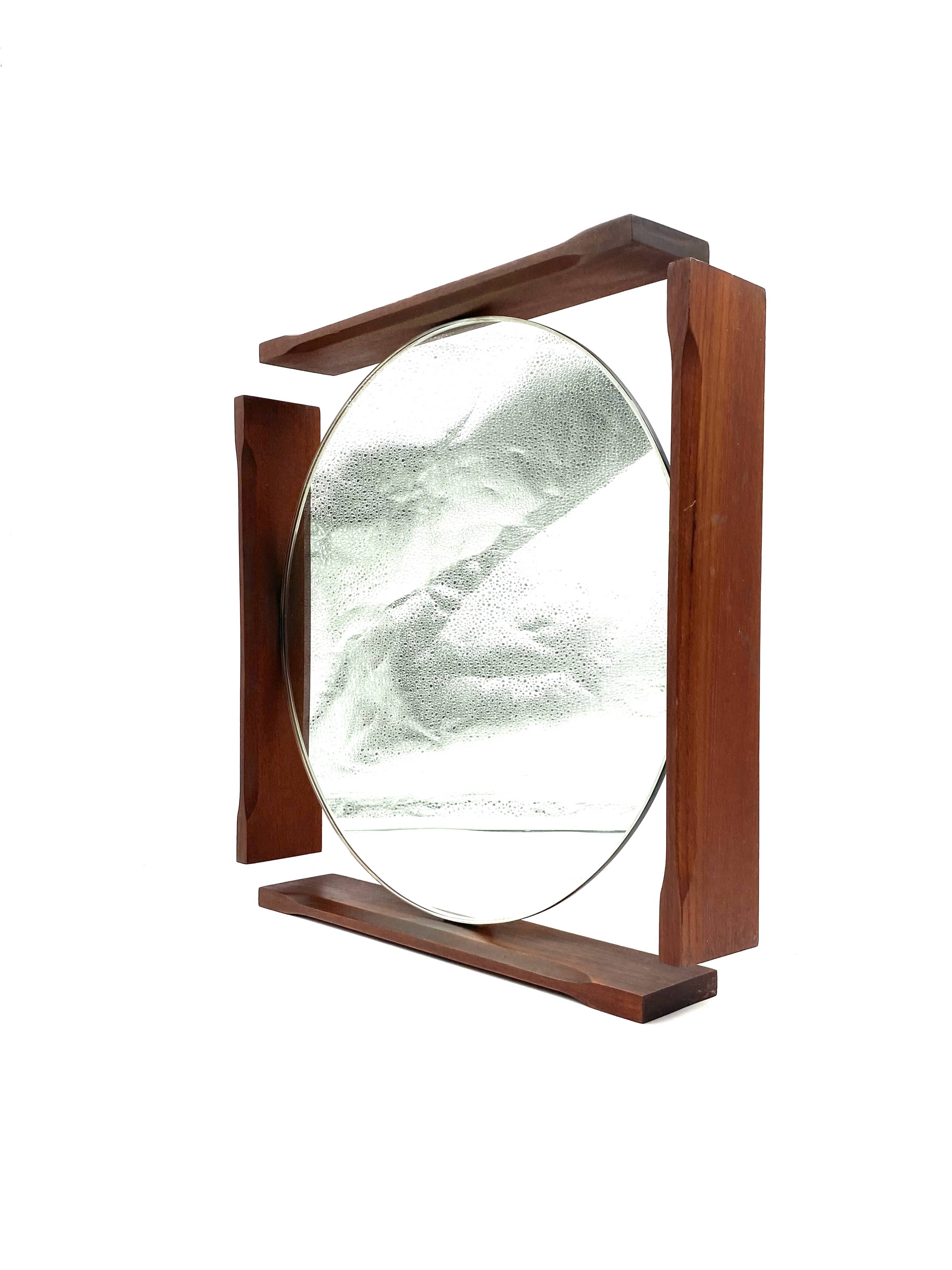 Mid-century teak table / wall mirror / vanity, Italy 1960s