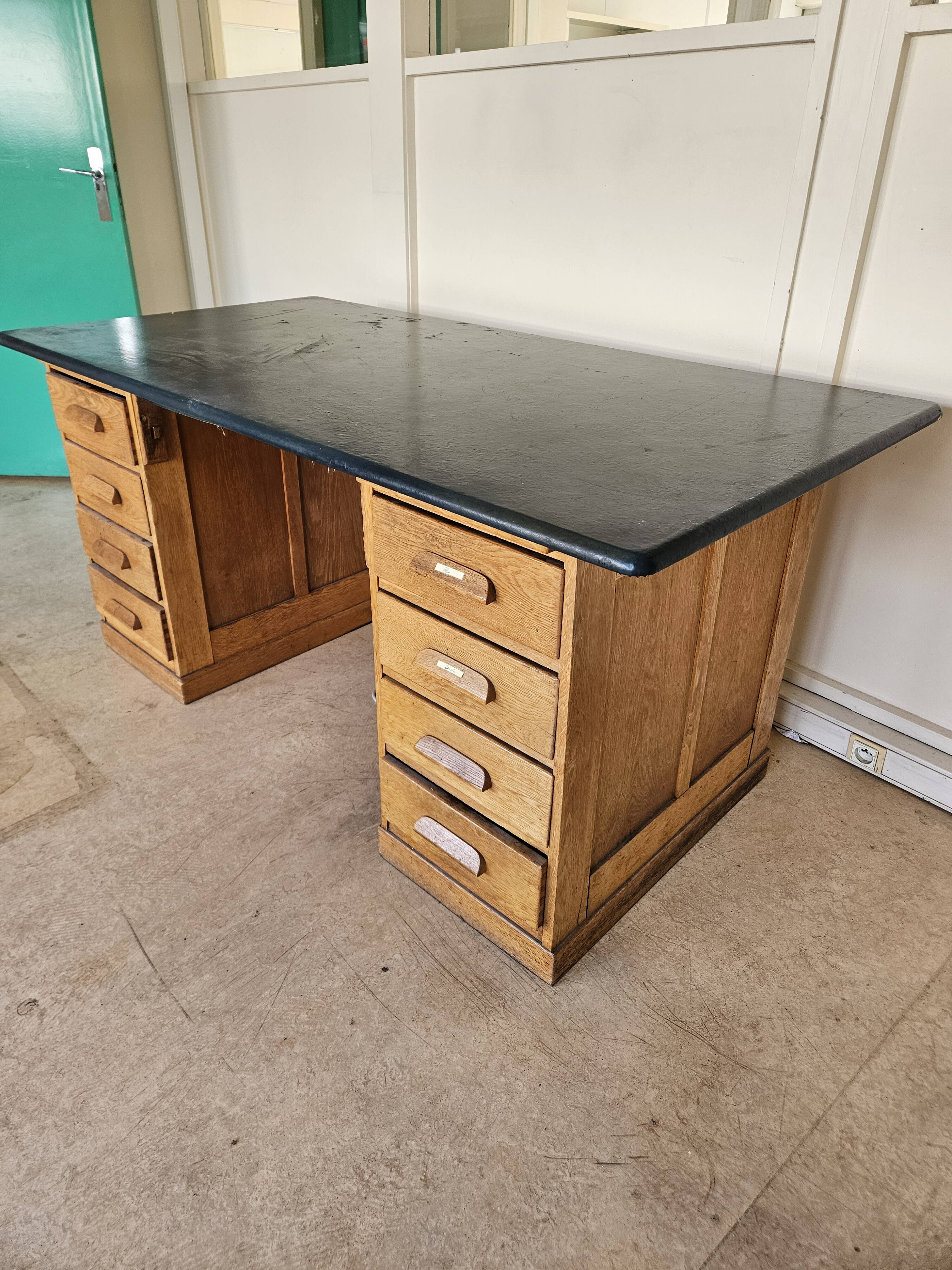 Antique oak administration desk with chest of drawers