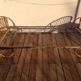 Vintage rattan basket bed child bench 60s