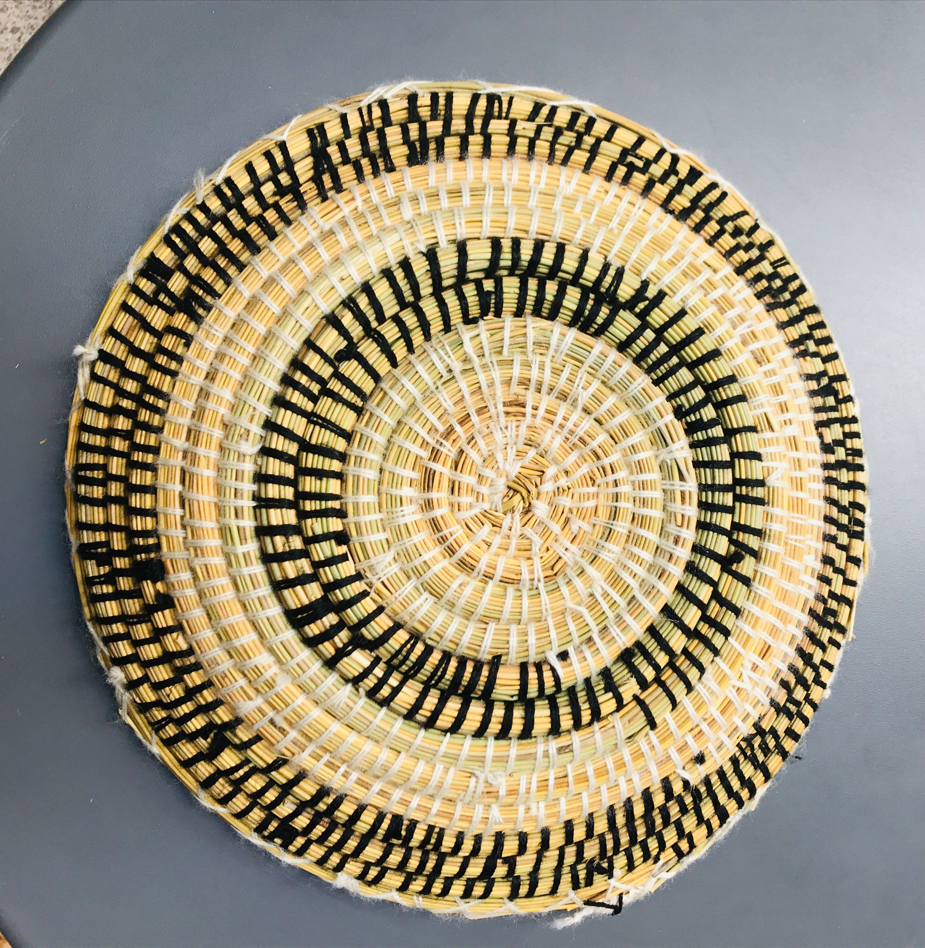 Berber ethnic basket casa black and white wool