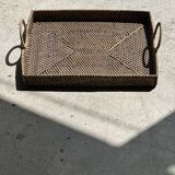 Rectangular Asian handmade basket with circular handle L:45 l:35