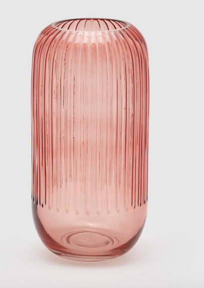 Vase en verre rose à rayures 30cm
