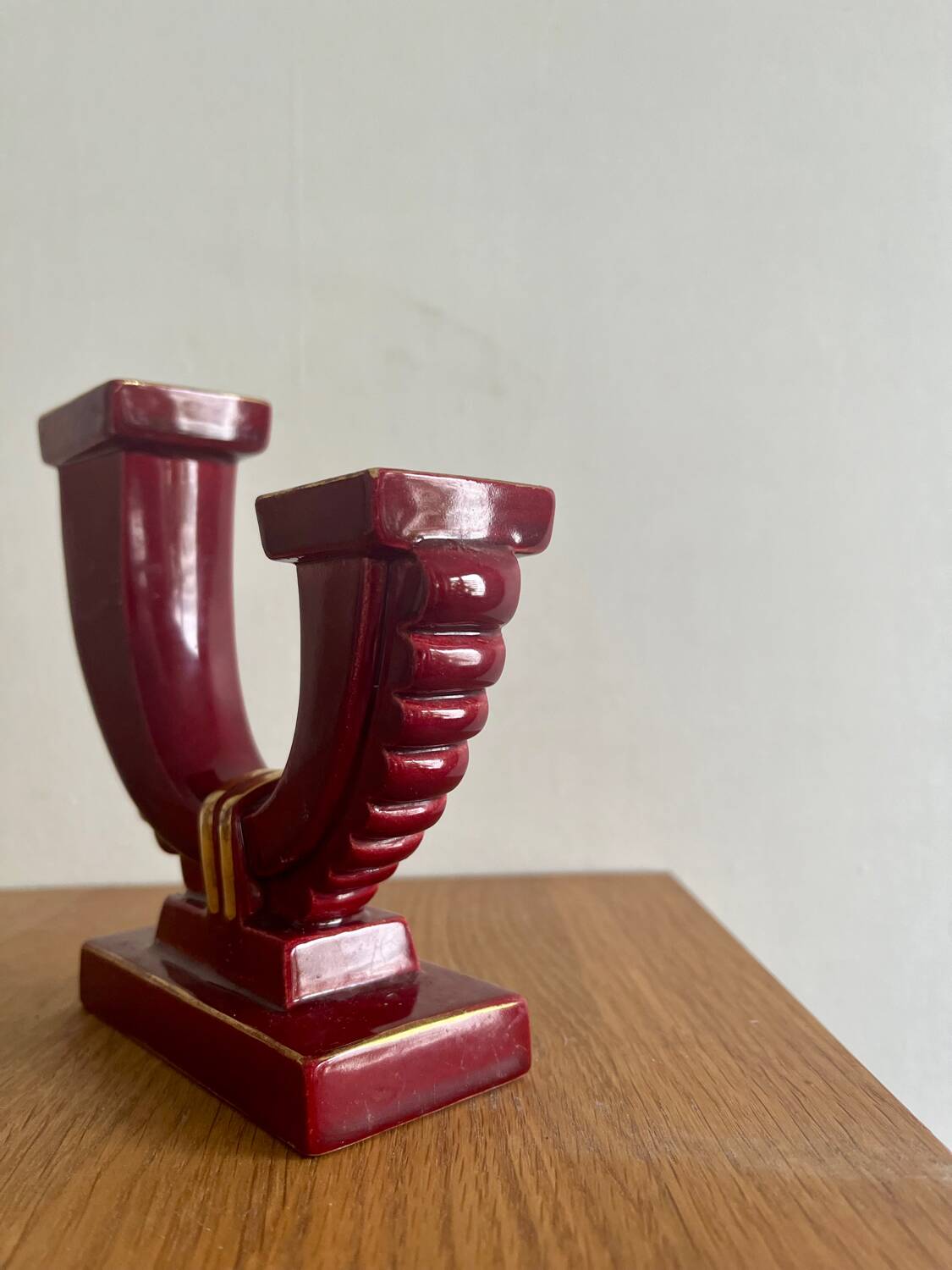 Art Deco red ceramic double candle holder