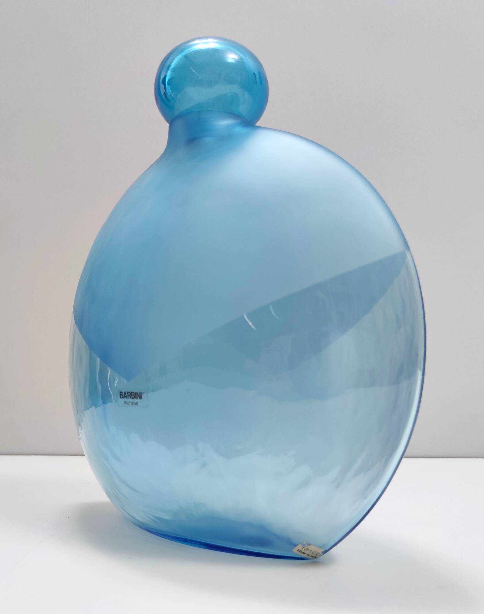 Round Cyan Murano Glass Bottle by Alfredo Barbini, Italy, 1980s