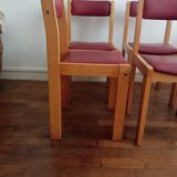 Série de 4 chaises années 60 bois blond et skaï