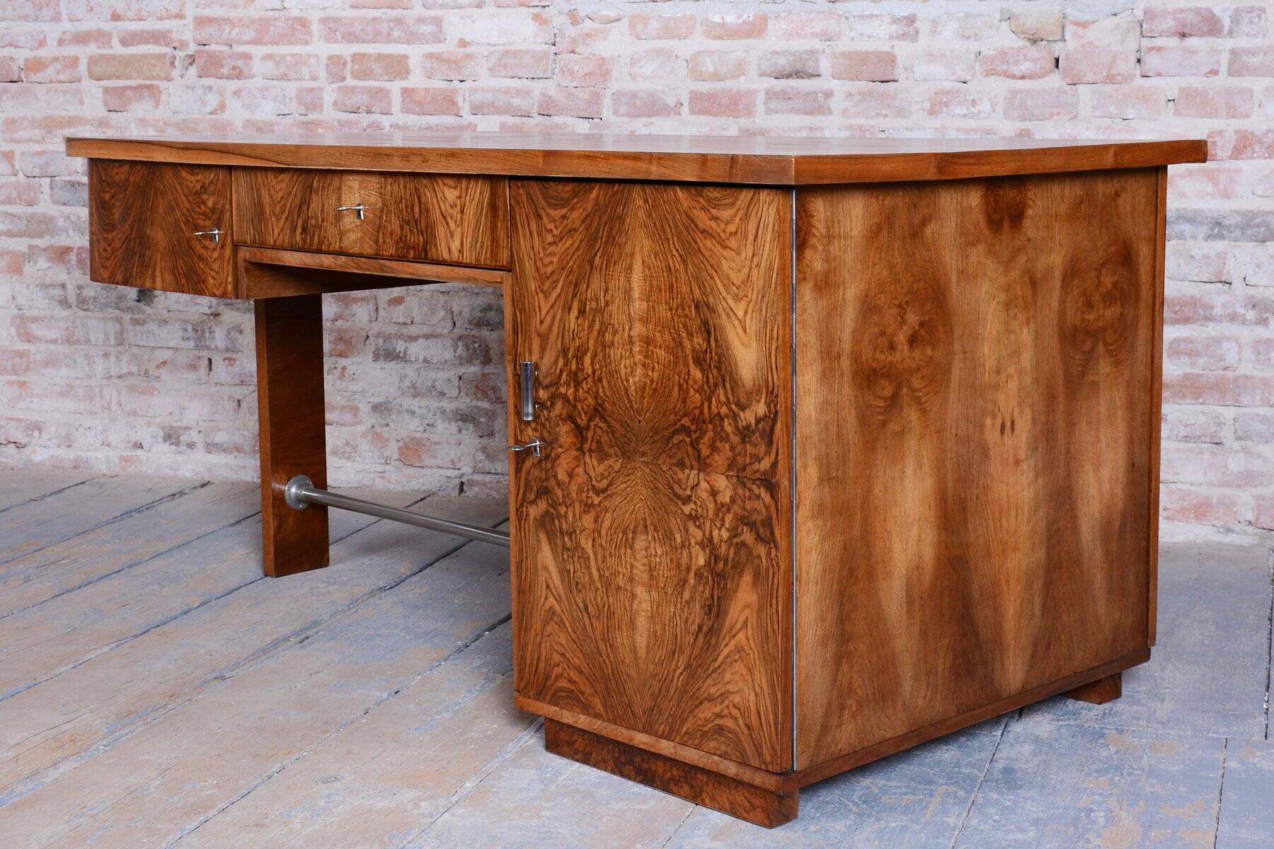 Art Deco Walnut Writing Desk from Up Závody, Czech, 1930s