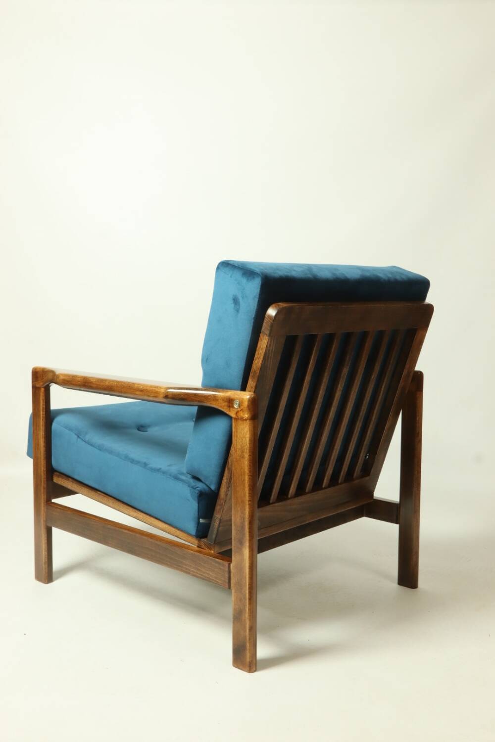 Vintage armchair navy blue velvet Mid century modern design by Zenon Bączyk 1965