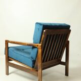 Vintage armchair navy blue velvet Mid century modern design by Zenon Bączyk 1965