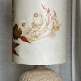 Large vintage 1960-70 chamotte ceramic ball lamp, dried flower lampshade