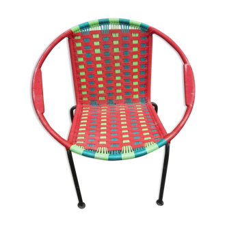 Fauteuil de 1955-60 en fer et fil tressé tendu