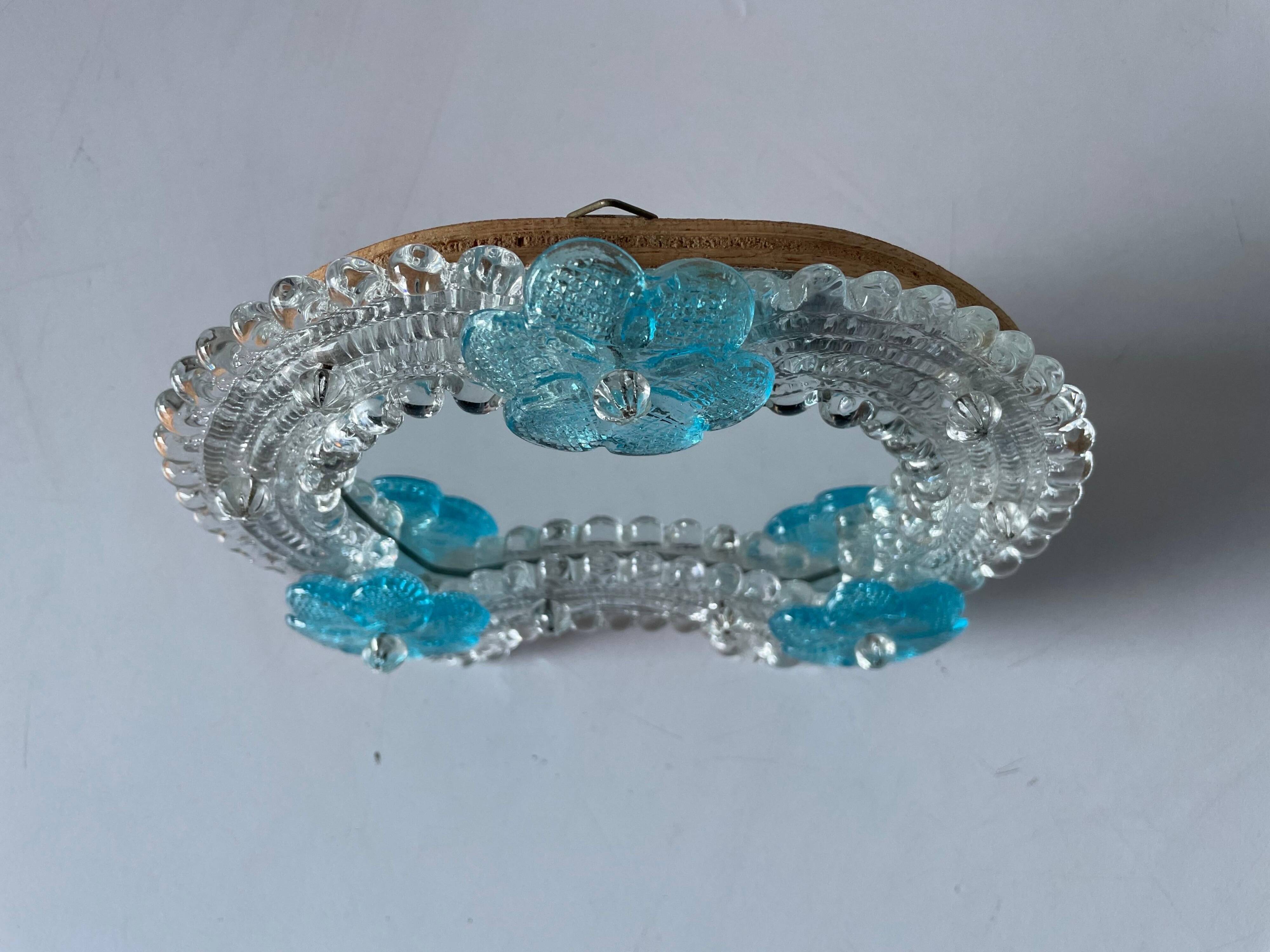 Small blue and white glass table or wall mirror from Murano, 1960s, Italy.