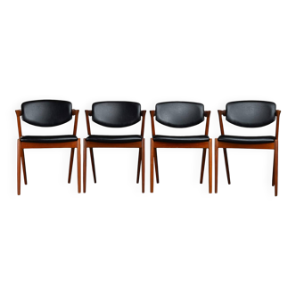 Fauteuil Z en teck retapissé, n° 42, par Kai Kristiansen, lot de 4, années 1960