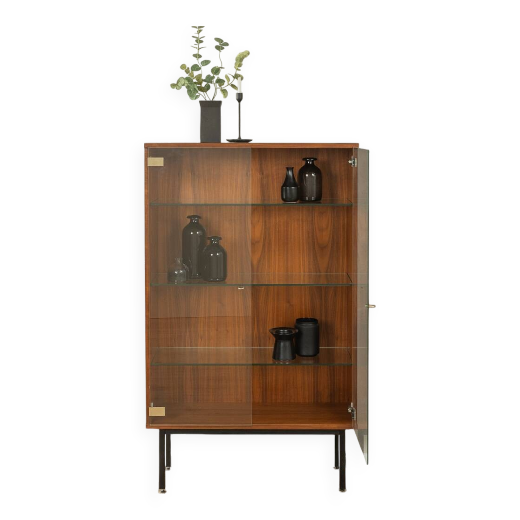 Walnut veneer display cabinet, 1960s