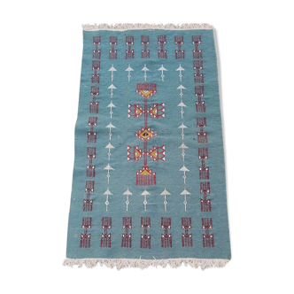 Tapis kilim bleu à motifs berbères 70x110cm