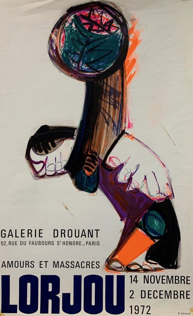 Bernard Lorjou, Galerie Drouant, 1972. Original exhibition poster made in lithograph