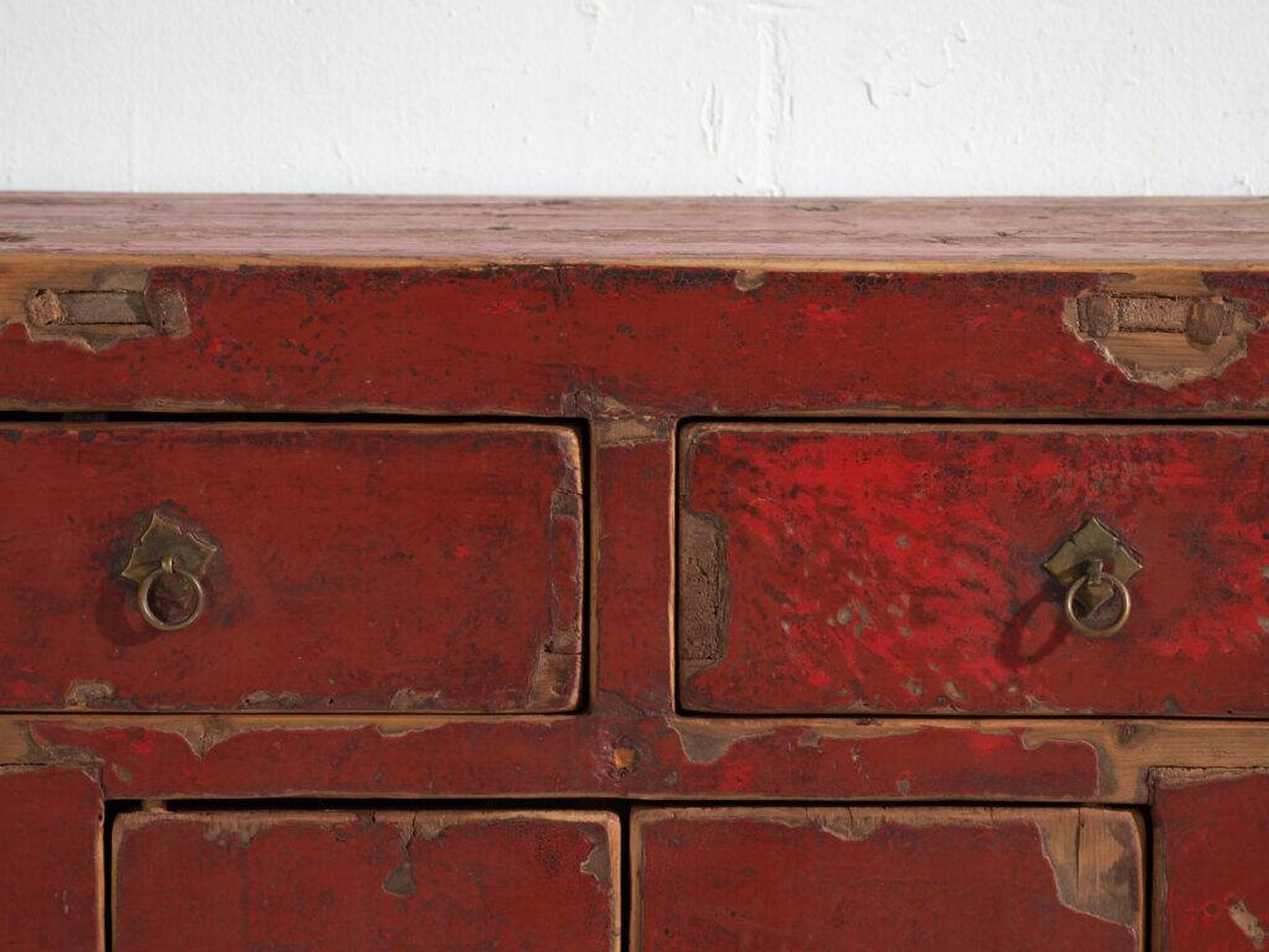 Antique pine sideboard with original red paint – China, circa 1920