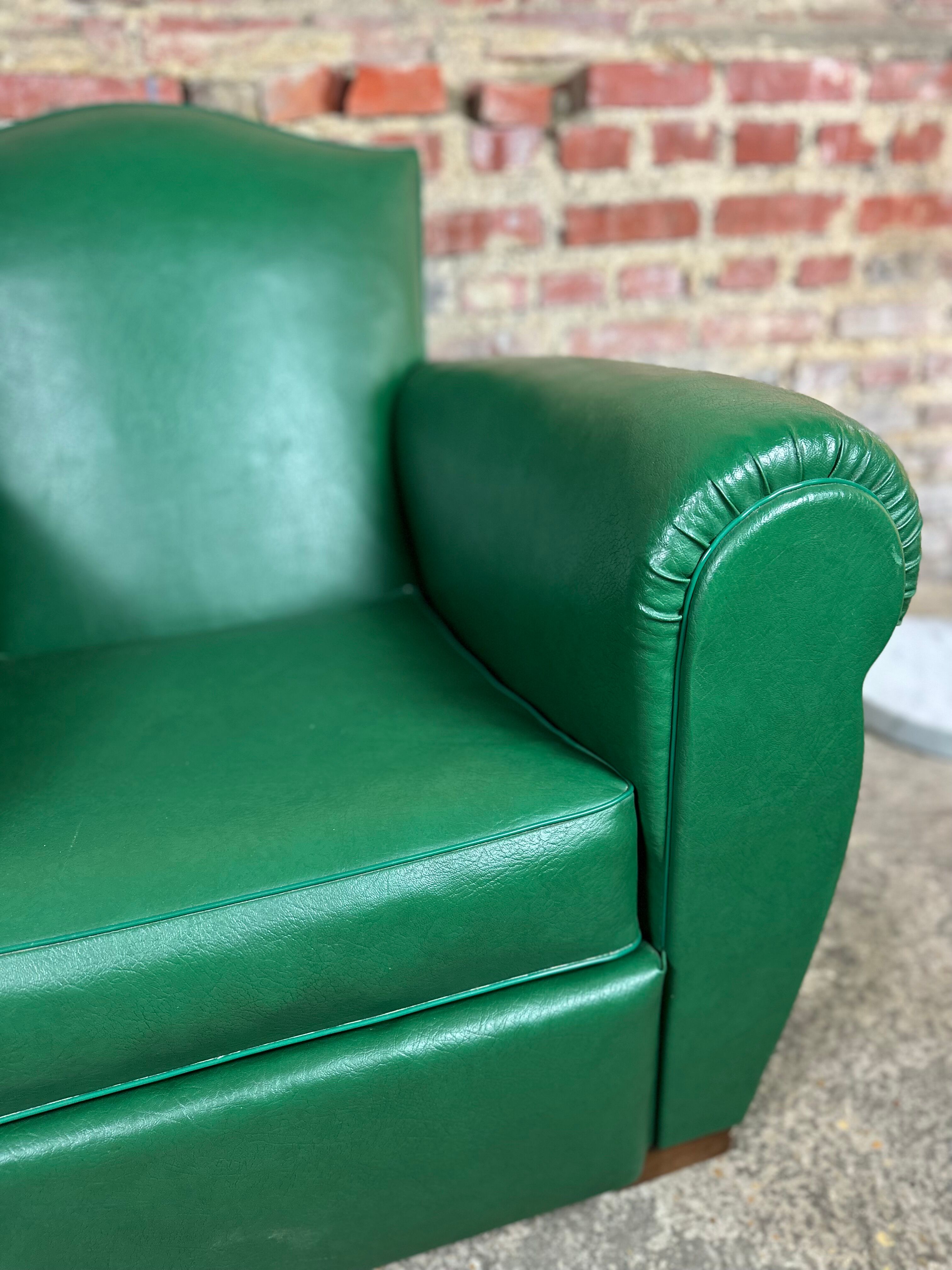 Armchairs (the pair) vintage 1950 in dark green skaï