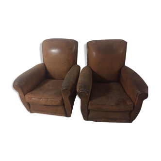 Paire de fauteuils club cuir vintage