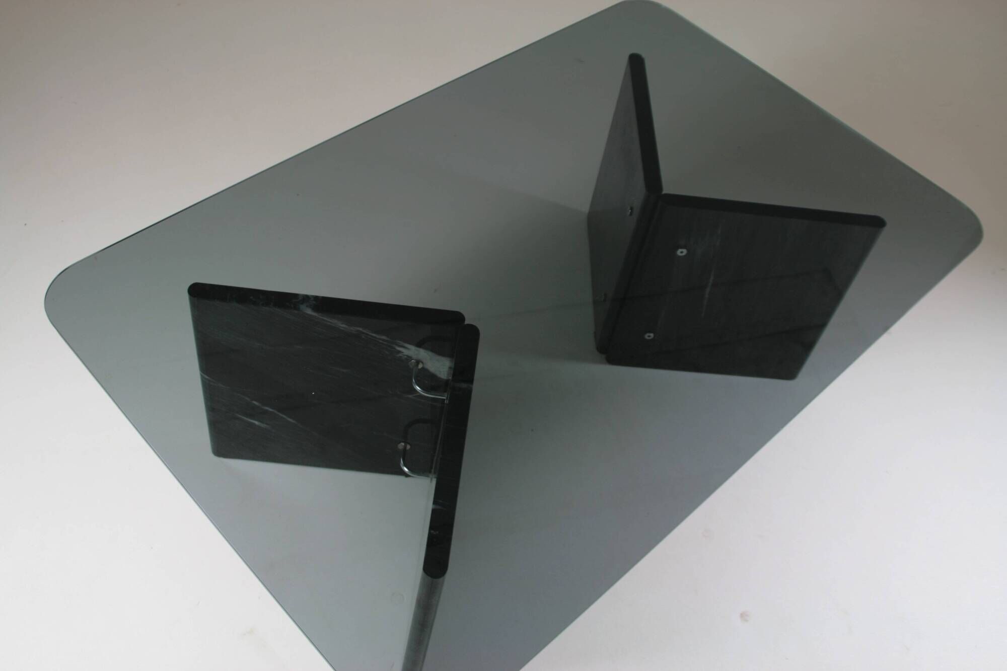 Black veined marble coffee table with smoked glass top, Italy 1970
