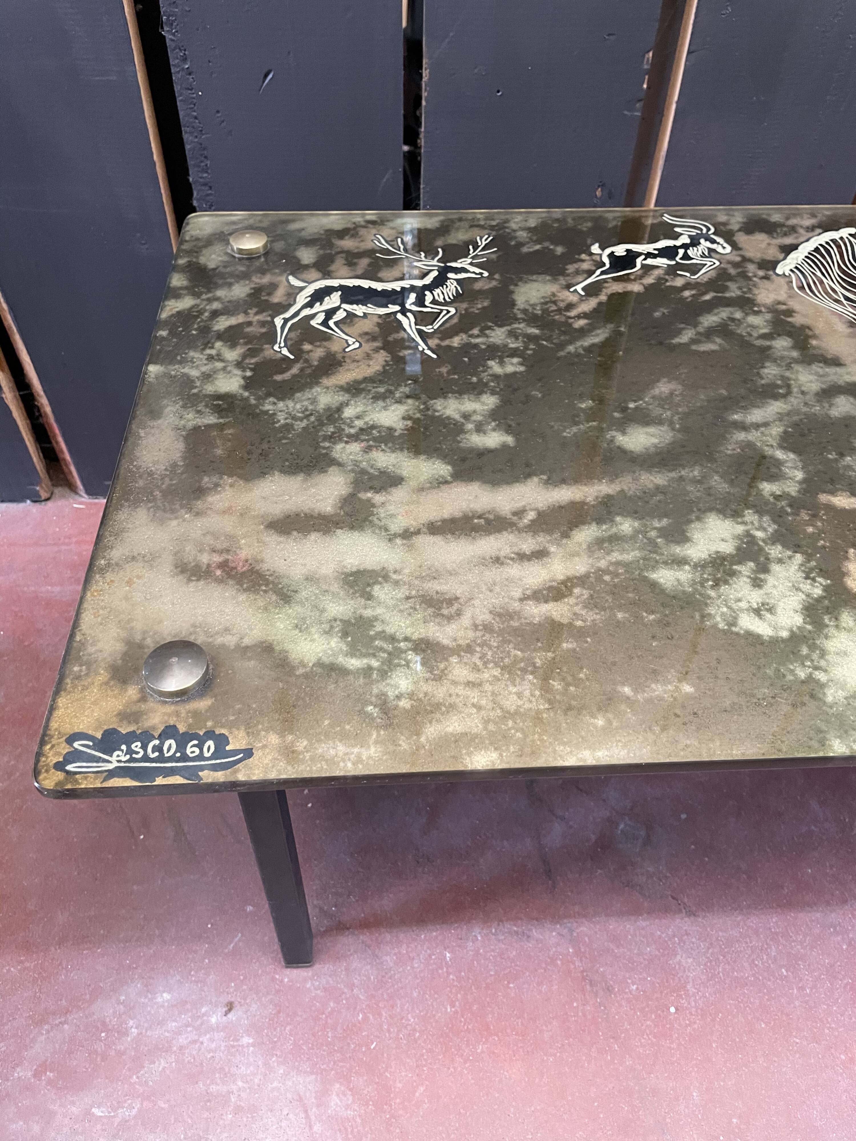 Iridescent glass coffee table signed Sasco.60